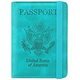 ACdream Passport and Vaccine Card Holder Combo, Cover Case with CDC Vaccination Card Slot, Leather Travel Documents Organizer Protector, with RFID Blocking, for Women and Men, C - Sky Blue, Fashion