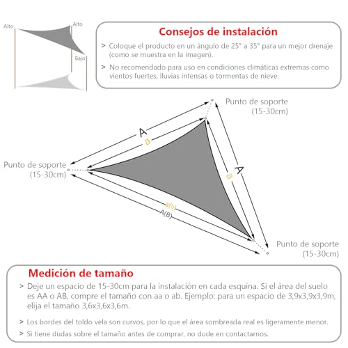 Toldo vela impermeable 99.99% UMI triangular 4x4x4m con protección anti-UV 7