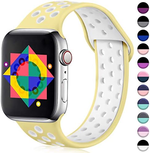 ilopee Compatible with Apple Watch Band 42mm 44mm, Premium Silicone Bracelet for iWatch Series 5 4 3 2 1, Light Yellow/White, S/M