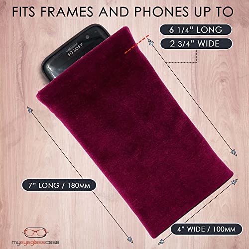 Women Soft Sunglasses Case Squeeze Top | Velvet Wine Large Eyeglass Case - Soft Glasses Holder | Passport Holder | Earbud & Phone Charger Storage Case (Ct8 Velvet Wine) #TOP4