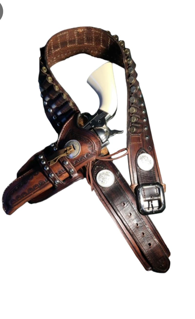 Cowboy Ammo Belt Revolver Holster Colt Sass Rigs Pistol Gun Case .32 .22 (Tan Left Hand, Size 5 (46