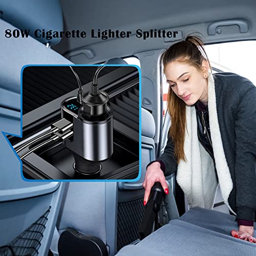 Lihan 4 In 1 Type C Car Charger,Cigarette Lighter Splitter,Dual Usb Adapter,Led Voltage Display,127W Fit For 12V/24V Auto Outlet,Compatible For Iphone, Ipad,Samsung,Lg,Gps #TOP3