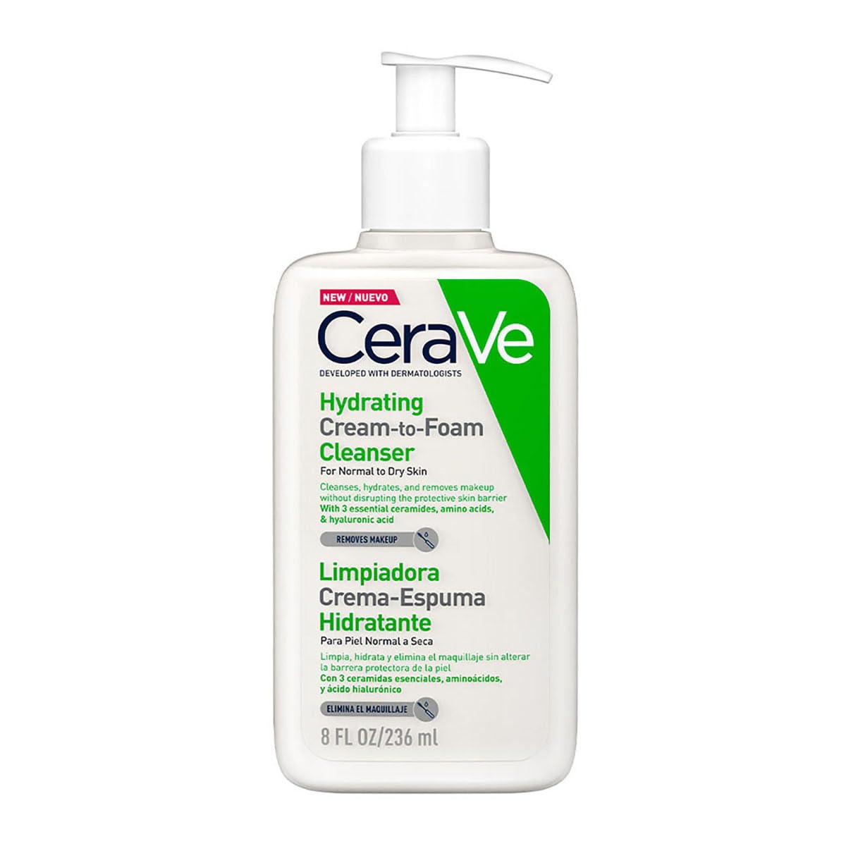 CeraVe Limpiadora Crema-Espuma Hidratante Facial Diaria para Piel Normal a Seca 236ml