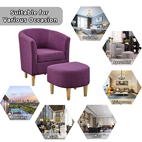 Dazone Modern Accent Chair, Linen Fabric Arm Chair Upholstered Single Sofa Chair With Ottoman Foot Rest Purple Comfy Armchair For Living Room Bedroom 27 Inch D X 25.5 Inch W X 28.5 Inch H #TOP5