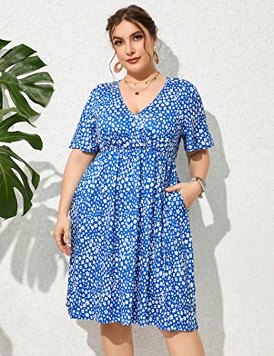 Image of ShopWonder Plus Size Dress Women's V Neck A-Line Knee Length Wrap Swing Dresses Plus Size A Line Party Mini Dress