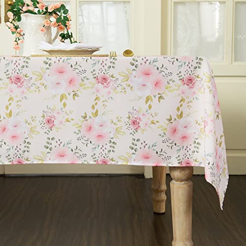 Joyfol Day Flower Tablecloth, Pink Floral Table Cloth For Square Tables,Waterproof Resistant Durable Rose Table Cover For Valentines,Parties,Wedding Use Spring/Summer (54 X 54 Inch) #TOP6