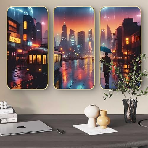 Image of Livin'luxe Set of 3 Rainy Umbrella modern art Boho painting Premium Framed Laminated Wall paintings for living room, bedroom, home decoration, wall decoration 20 inch x 30 inch SP-3