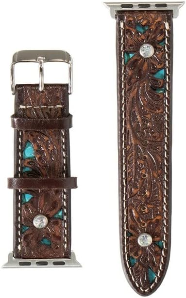 Nocona Western Watch Band Tooled Cross Floral Buckle L Brown N3101502