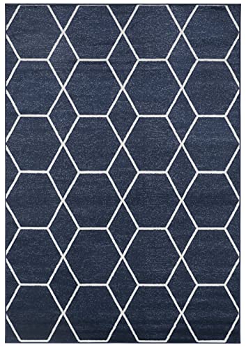 Adiva Rugs Modern Transitional Area Rug with Border, Soft Short Medium Pile, Style Pattern Traditional Carpets, Persian Home Decor, Floor Decoration Mat 2632A (Navy, 2'-6