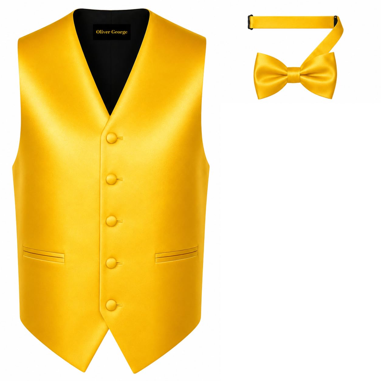 exclusive distributor 2pc men's solid formal suit vest waistcoat tuxedo dress vest bow tie set for suit or tuxedo yellow gold large