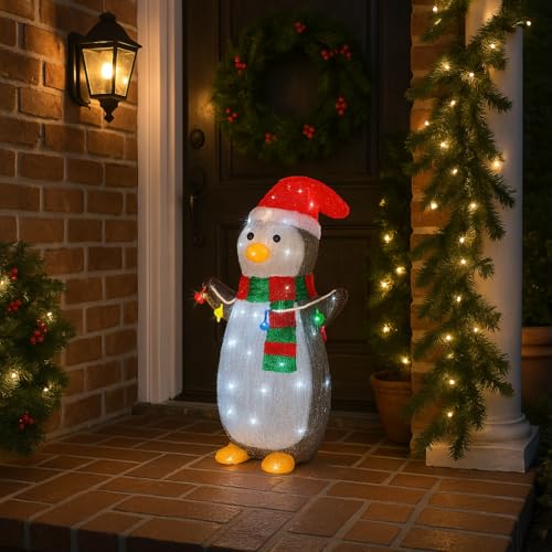 Addobbo Natalizio Pinguino Luminoso da Esterno con 48 LED e...