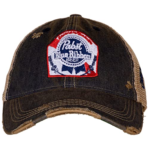 Pabst Blue Ribbon Retro Brand Distressed Pbr Trucker Hat Brown #TOP2