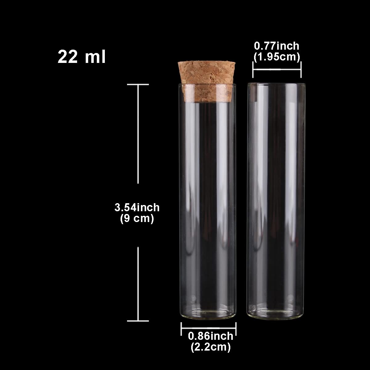 Szklane probówki z pokrywkami, Szklane probówki z korkami 22 ml 22x90 mm Opakowanie 60 szt.
