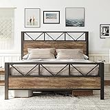 LIKIMIO Queen Bed Frame, Tall Industrial Headboard 51.2 ', Platform Bed Frame with Strong Metal Support, Solid and Stable, Noise Free, No Box Spring Needed, Easy Assembly, Rustic Maple