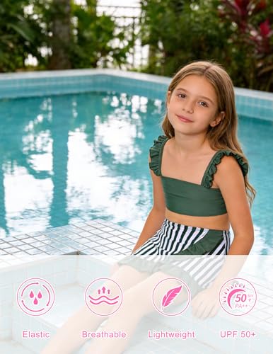 Image of ALISISTER Girls Swimsuit 3 Piece Bathing Suits Summer Bikini Tankini Sets with Cover Up Skirt for 4-12 Years
