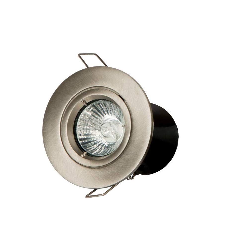 Fire Rated Downlight LED GU10 Spotlight Brushed Chrome Recessed Ceiling Light Kitchen Mains 240V Cool White Bulb