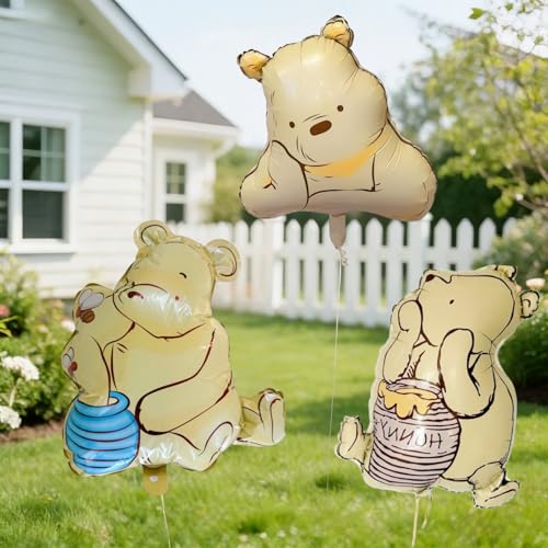 6PCS Classic Winnie Balloons Set 3D Foil Pooh Balloons for Winnie Baby Shower Decorations Birthday Party Decor Supplies