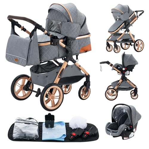 YAZOCO kinderwagen 3 in 1, Zusammenklappbar kinderwagen Komplettset...