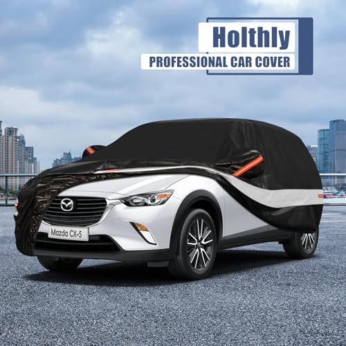 Image of Holhtly Car Cover Custom Fit for Mazda CX-50 /CX-5, Car Covers for Automobiles All Weather Waterproof Sun Snow Rain Wind Dust Protection, Outdoor Car Cover Black & Grey
