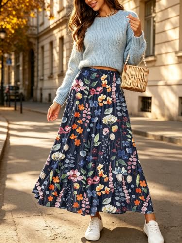 Image of NASHALYLY Women's Chiffon Elastic High Waist Pleated A-Line Maxi Skirts