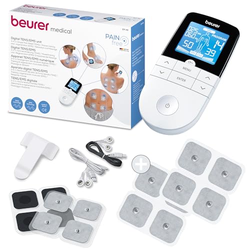 Beurer EM 49 Digital TENS/EMS, 3-u-1 uređaj za stimulaciju struje, električna stimulacija živaca za ublažavanje boli i stimulaciju mišića, funkcija masaže, uključujući zamjenski set koji se sastoji od 8 elektroda