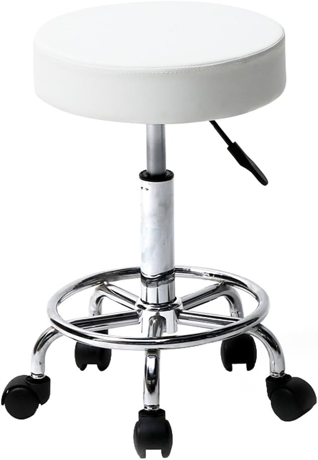 Nyyi Backless Swivel Stool on Casters with Round Upholstered Seat and Footrest Height Adjustable for Office Clinic Tattoo Studio Beauty Salon Bar Pub (White)