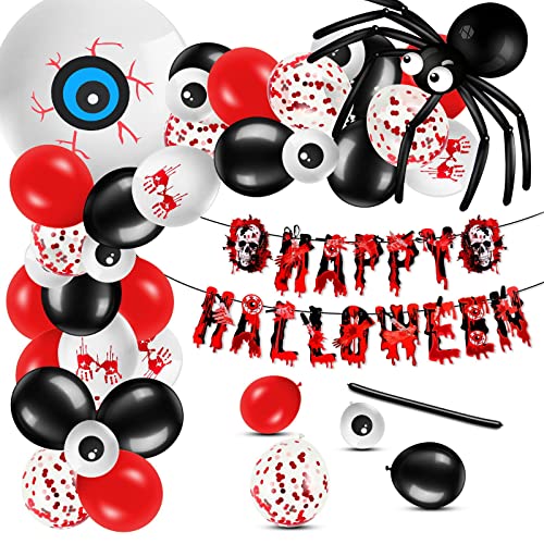 UPhitnis 134pcs Halloween Luftballons Halloween Deko Horror Party Set Halloween Banner - Halloween Ballons Girlande Halloween Dekoration gruselig große Augenballons, latexballons, Banner, Spinnennet Cover