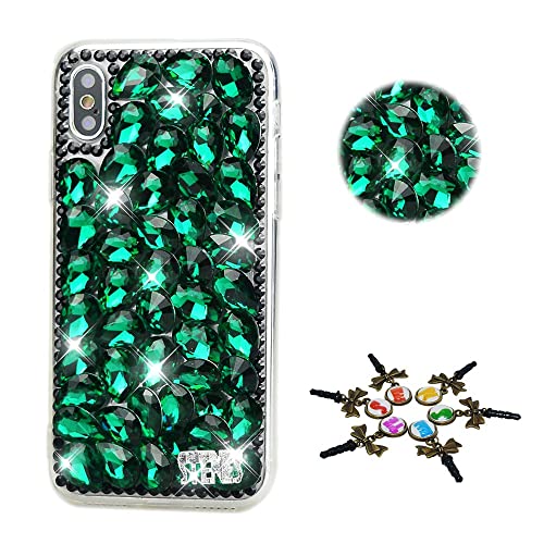 STENES Sparkle Case Compatible with Samsung Galaxy S23 FE Case - Stylish - 3D Handmade Bling Pretty Rhinestone Rhinestone Crystal Diamond Design Girls Women Cover - Dark Green