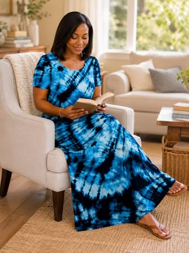 Image of SUZONANA Plus Size Maxi Dress for Curvy Women Summer Casual Sundress Short Sleeve Loose Vacation Dress