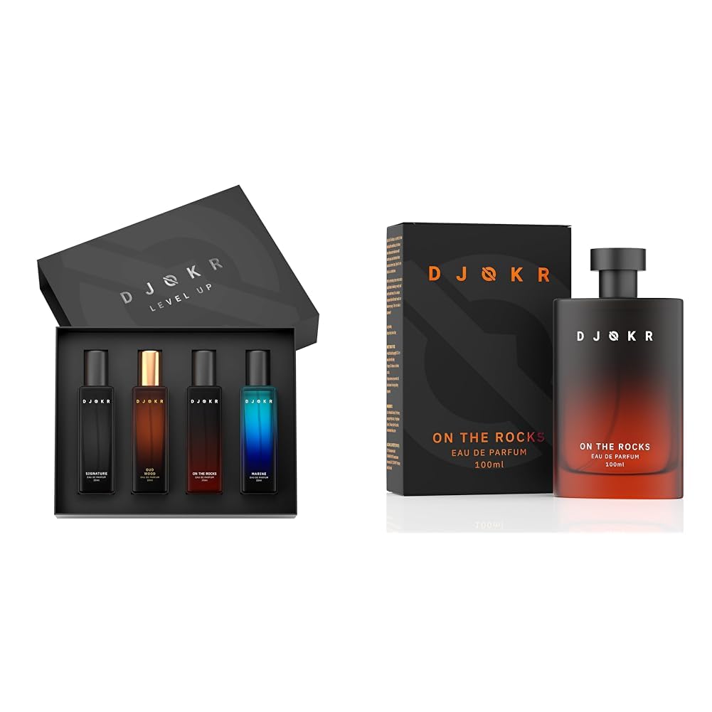 Djokr Perfume Gift Set for Men Pack of 4x20 ML and Djokr On The Rocks Perfume For Men 100 ml