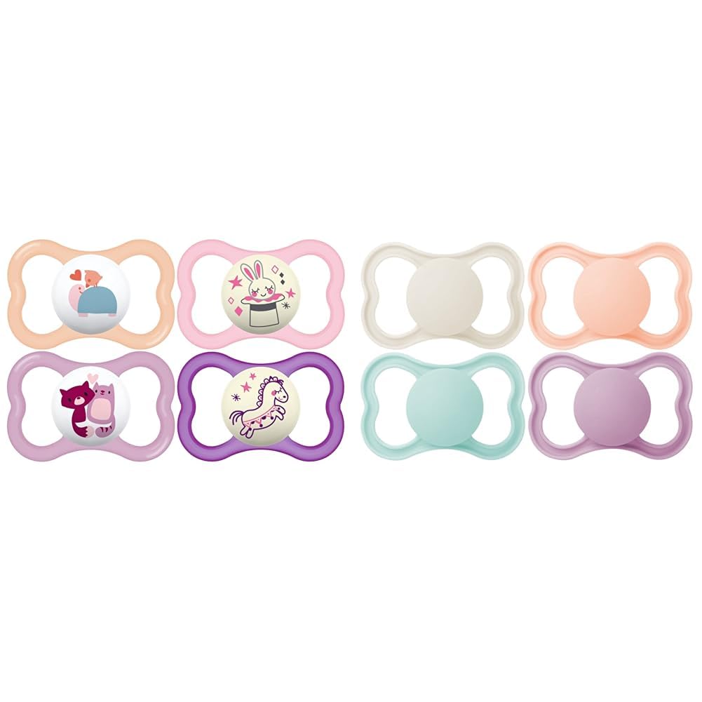MAM Air Day & Night Baby Pacifier, for Sensitive Skin, Glows in The Dark, 16+ Months, Girl, 4 Count & Air Matte Pacifiers, for Sensitive Skin, Best Pacifier for Breastfed Babies, Girl Pacifiers