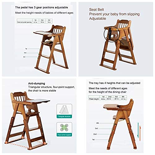 Dei Qi Baby Dining Chair Children Table Chair Portable Kids Folding Chair Multi-Purpose Eating Seat Wooden High Chairs For Babies And Toddlers Adjustable Height (Color : Brown) #TOP3