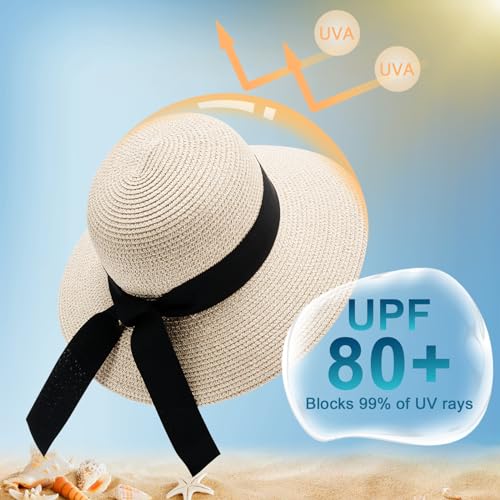 Vifuur Womens Straw Hats Wide Brim Summer Visor Beach Sun Hat Packable Upf Uv Foldable Travel Mix Beige M/L thumb #1