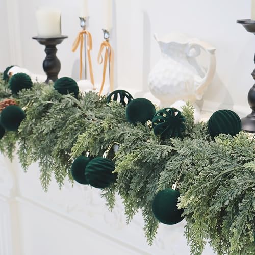 Image of 20Pcs Green Velvet Christmas Ornaments Set,2.36In Flocked Ornaments Balls