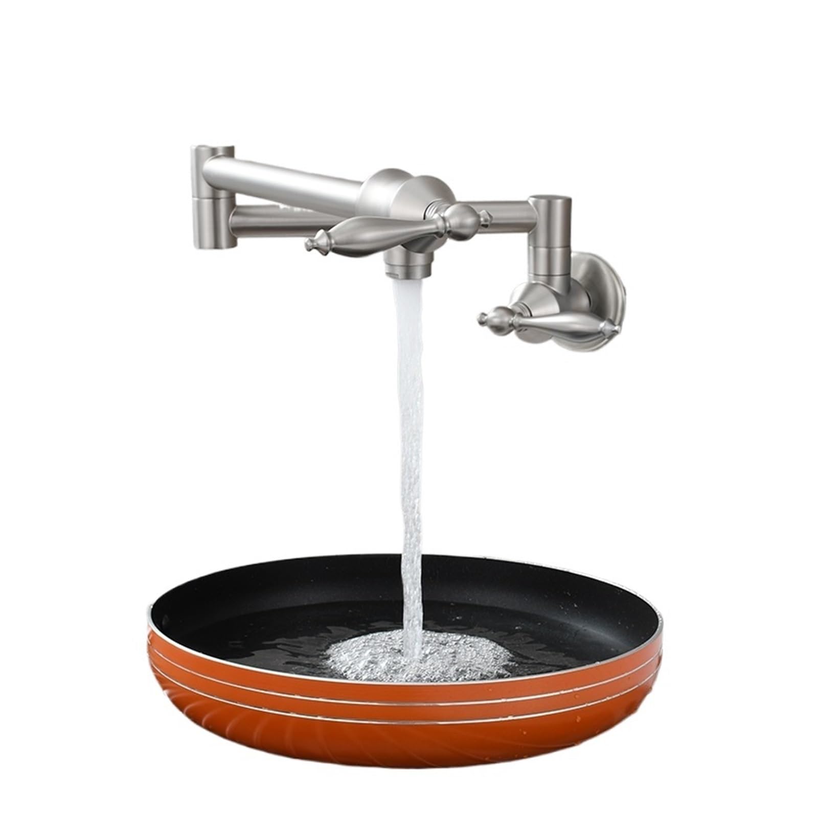ZYCHSJXA Brass Pot Filler Faucet Foldable Kitchen Dual Functional with 2 Handles Tap Wall-Mounted Only Cold Water(Brushed Nickel)