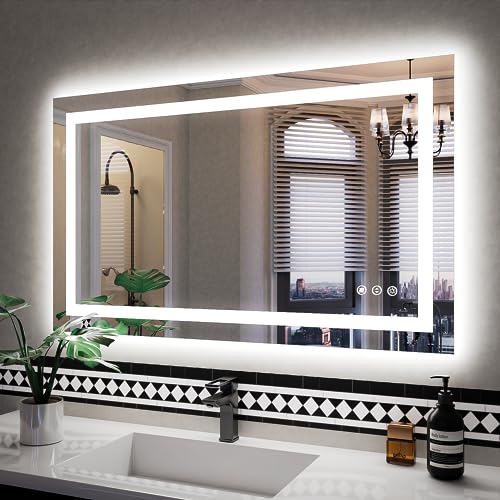 ISKM 40''L x 24''W LED Mirror for Bathroom Lighted Vanity Mirror for Wall Front Lights + Backlit LED Bathroom Mirror Anti-Fog Tempered Glass ETL Listed