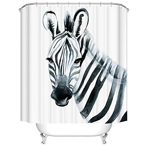 Shinewe Cortina de Ducha de Tela de poliéster Impermeable con Estampado Digital 3D y 12 Ganchos para Anillos, Diseño de Cebra, 180x200cm Cover