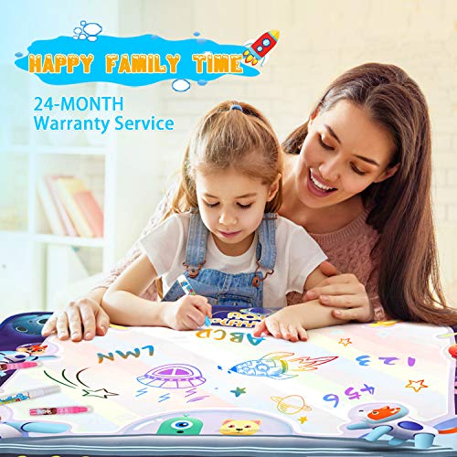WisToyz Doodle Mat Spaceship Cognitive Letters Aqua Mat Waterproof Play Mat for Kids 40 X 32 Inches Doodle Drawing Mat with Squeeze Toys Educational Toys for Kids Toddlers Boys Girls Age 3-Year and Up