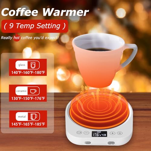 Image of PUSEE Auto On /Off Gravity-Induction Coffee Mug Warmer, 9 Temp Settings, 1-9 Timer Candle Melter, Portable for Home & Office