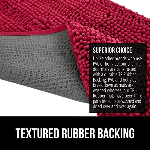 Image of Gorilla Grip Original Indoor Durable Chenille Doormat, 30x20, Absorbent Washable Inside Mats, Low-Profile Rug Doormats for Entry, Mud Room Mat, Back Door, High Traffic Areas, Ruby Red