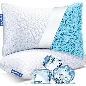 QUTOOL Cooling Pillows for Sleeping 2 Pack, Shredded Memory Foam Bed Pillows Queen Size Set of 2, Gel Pillow for Hot Sleepers Cool Pillow for Side Back and Stomach Sleepers, Cold Pillow, Supportive