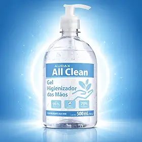 Álcool Gel 70% Higienizador de Mãos 500ml All Clean – Proteção Antibacteriana, Com Aloe Vera, Toque Suave, Secagem Rápida