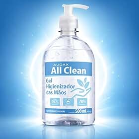 Álcool Gel 70% Higienizador de Mãos 500ml All Clean – Proteção Antibacteriana, Com Aloe Vera, Toque Suave, Secagem Rápida