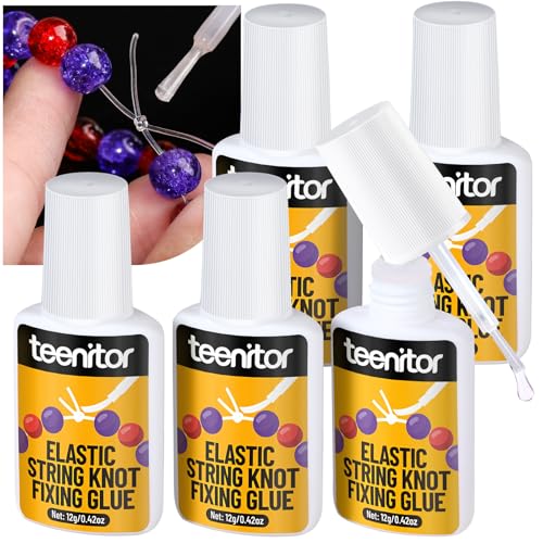 Teenitor 60g Jewelry Glue for Elastic String 5 Pack Bracelet Glue for Elastic String Jewelry Making Supplies Professional Elastic String Kont Fixing Drip for Clear String