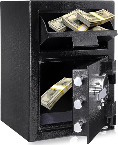 Image of Heavy-Duty 3.5 Cu.Ft Depository Safe | Digital Keypad & Drop Slot for Cash /Documents | 27 inch x 15.7 inch x 13.8 inch Business Security Box (Black)