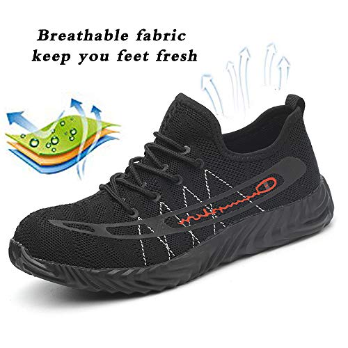 JACKSHIBO Work Steel Toe Shoes Men Lightweight Safety Shoes Slip Resistant Breathable Indestructible Shoes Light Black 8 M US