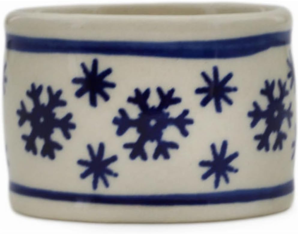 Polmedia Polish Pottery Napkin Ring - Winter Butterfly Pattern Handmade in Boleslawiec Poland + Certificate of Authenticity