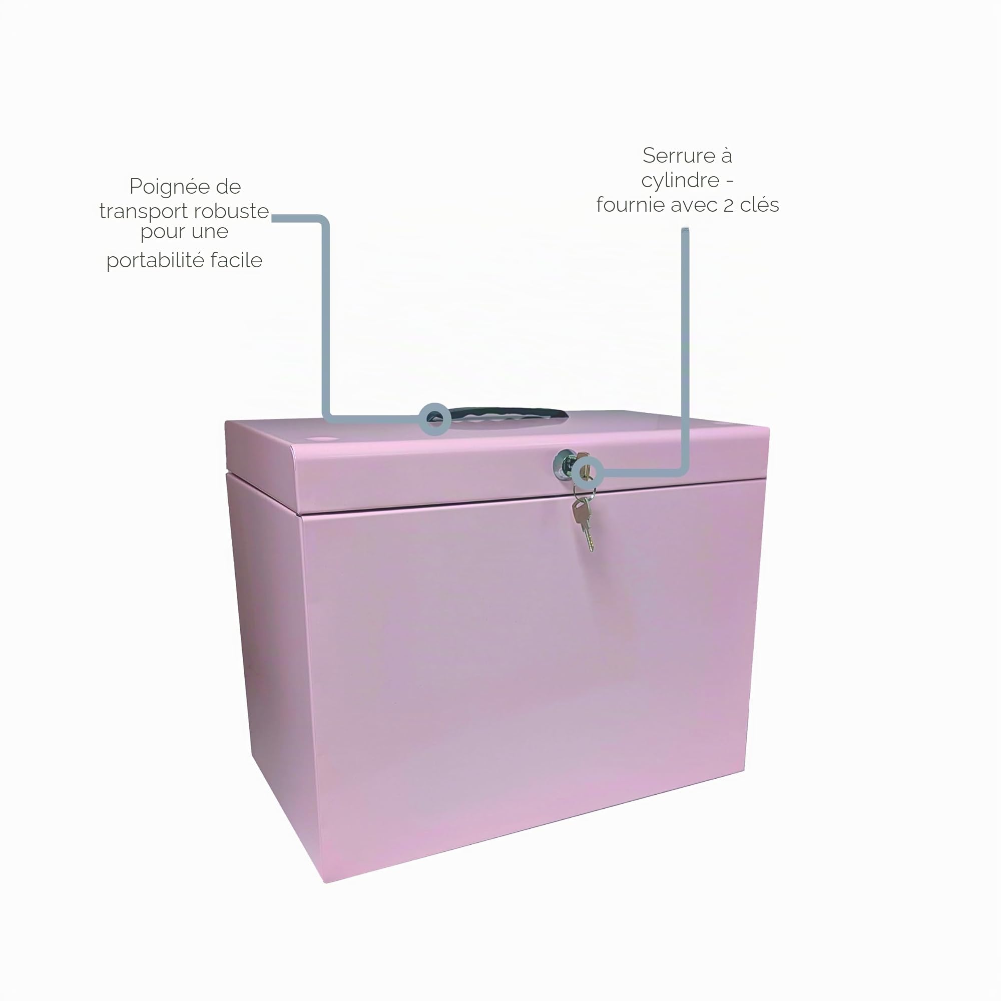 Cathedral Products Boîte de classement A4 en acier avec Starter Pack de 5 dossiers suspendus Rose pastel