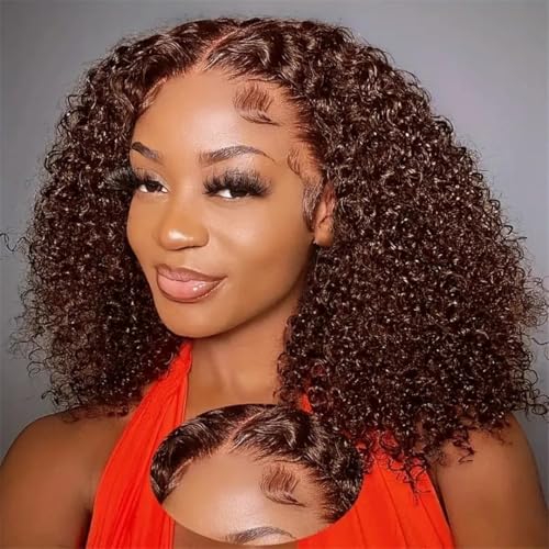 Women Human Hair Deep Wave Bob Lace Frontal Wig Curly