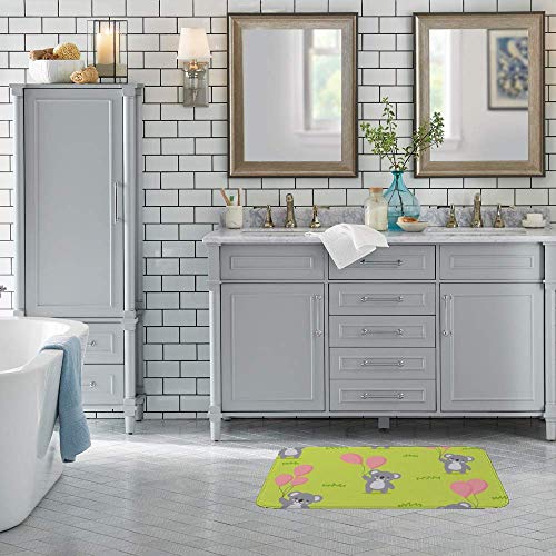 Tapis de bain koala rose déco herbe verte pour douche enfants